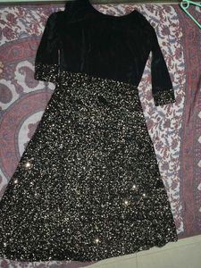 Elegant Black Velvet Sequin Dress