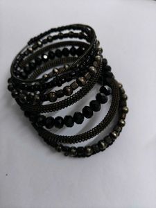 Chunky Black Beaded Wrap Bracelet