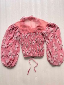Chic Pink Floral Puff Sleeve Top