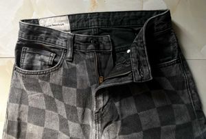 Checkerboard Print Wide Leg Jeans