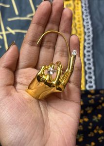 Unique Hand Shaped Gold Tone Earring