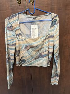 Stylish Marble Print Long Sleeve Top