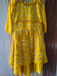 Yellow Embroidered garara frock Set with Dupatta |
