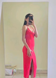 Vibrant Red Bodycon Midi Dress