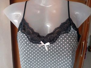 Cute Polka Dot Sleep Cami with Lace Trim