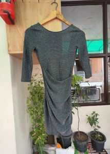 Sparkly Silver Ruched Mini Dress