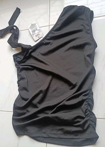 SHEIN Black One-Shoulder Ruched Top