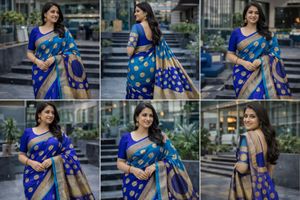Elegant Blue Polka Dot Saree