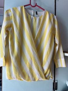 Chic Yellow &amp; White Striped Wrap Top