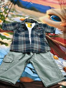 Kids Casual Plaid Shirt & Shorts Set