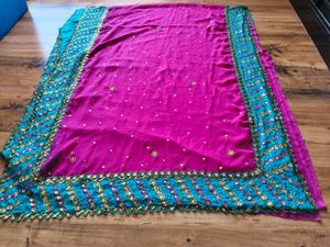 Gorgeous Heavy handwork Pink &amp; Teal Saree