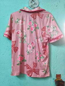Pink Floral Bow Print Pajama Set