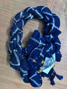 Navy Blue Plaid Scarf with Tassels