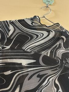 Mesh Marble Print Long Sleeve Top