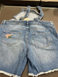 Floral Embroidered Denim Overalls