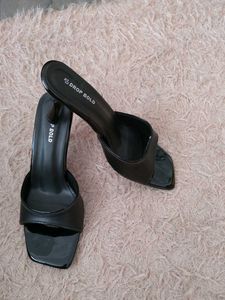 Chic Black Square Toe Heeled Sandals