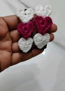Handmade Crochet Heart Hair Clips Set