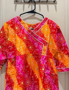 Vibrant Bandhani Print Wrap Kurta
