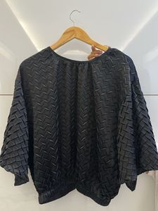Black Textured Batwing Sleeve Top
