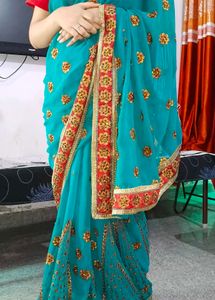 Beautiful Teal Embroidered Saree
