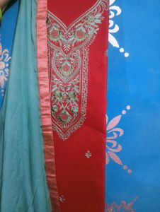 Embroidered Red Kurta n salwar with Dupatta materi