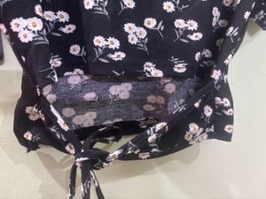 Chic Black Floral Wrap Top
