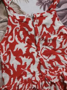 Kid Red &amp; White Printed Ruffle Dress
