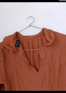 Brown Long Sleeve Collared Blouse
