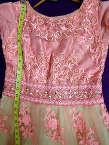 Elegant Pink &amp; Cream Embroidered Gown