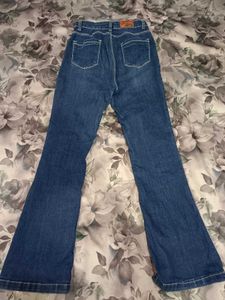 Dark Blue Split-Hem Flare Jeans
