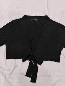 Black Tie-Front Cropped Cardigan(shrug)