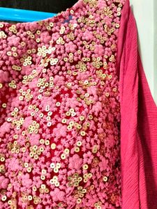 Stunning Pink Sequined Ethnic High low patter Gown