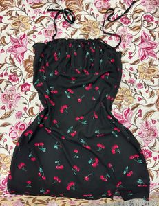Black Cherry Print Mini Dress