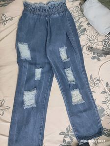 Dark Blue Riped Jeans For Women
