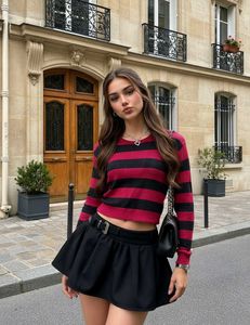 Grunge Striped Long Sleeve Crop Top