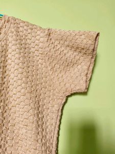 Textured Beige Short Sleeve Top