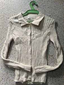 Ribbed Knit Button-Down Top