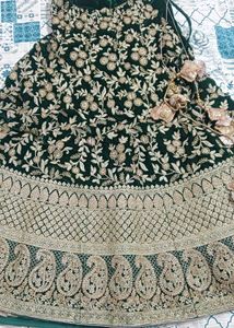 Bottle Green Bridal Embroiderd Velvet Lehenga