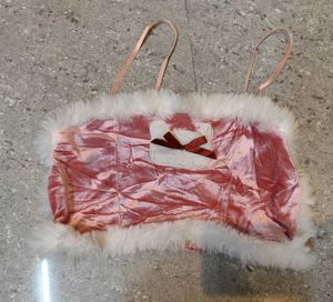 Kawaii Pink Fur Trim Crop Top