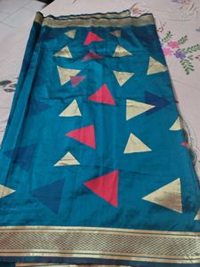 Beautiful Teal Saree with Geometric Print