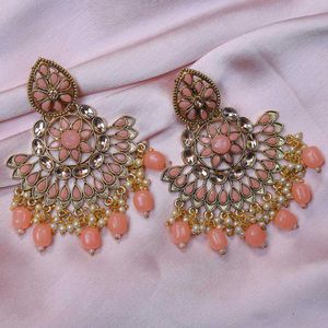 Heavy Elegant Peach Beaded Statement Earrings