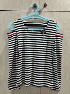 Striped Cold Shoulder Top with Charm