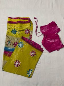 Vibrant Sequin Floral Saree with Blouse