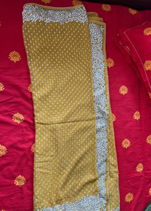 Embroidered Mustard Yellow Saree