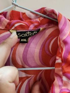 Retro Swirl Print Button-Up Shirt