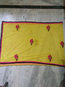 Yellow Net Floral Embroidered Dupatta Hijab