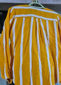 Yellow &amp; White Striped V-Neck Top