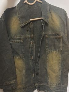 Retro yellow tinted washed denim jacket