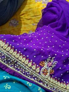 Elegant Purple Beaded Saree Border