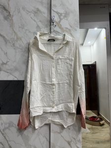 Oversized White Shirt with Pink Ombre Sleeves